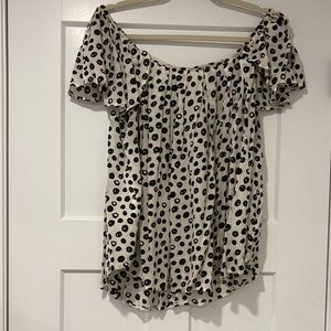 Maeve Black Polka Dot Cream Off-Shoulder Blouse